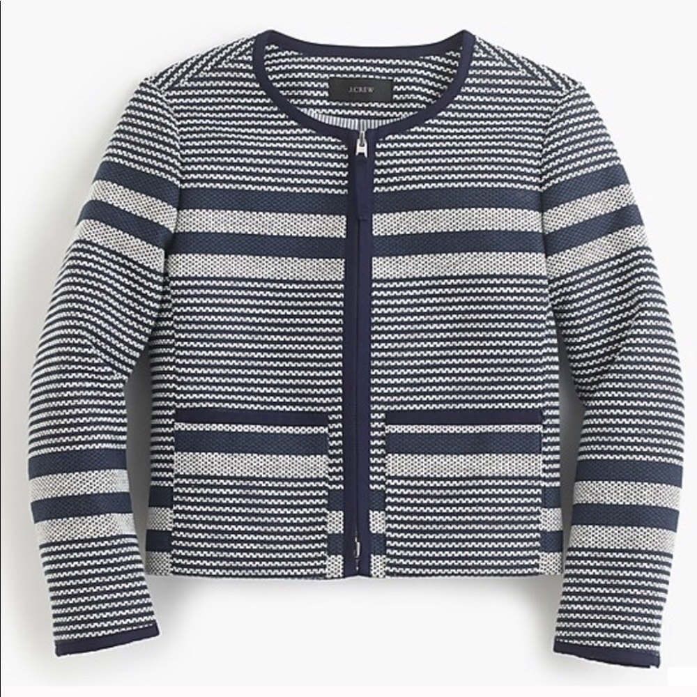 J Crew Jacket In Striped Navy Tweed